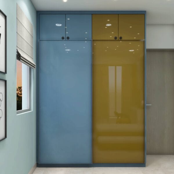 Lemari Pintu Geser Biru Kuning Modern | Furniture Semarang Custom