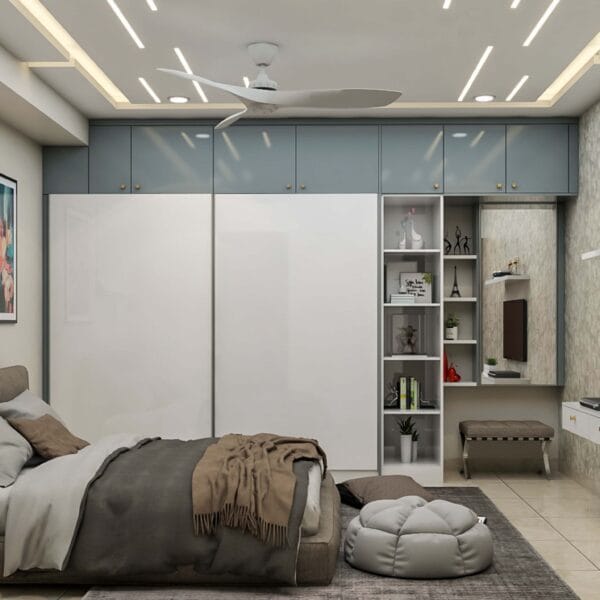 Lemari Geser 2 Pintu Modern Silver Frost & Frosty White