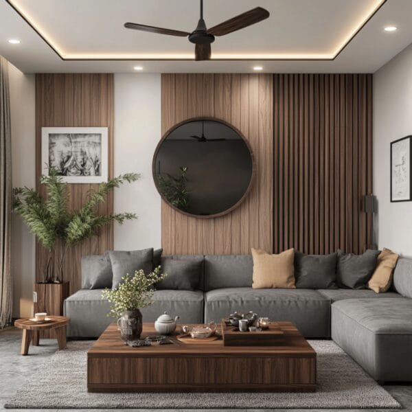 Ruang Tamu Modern Dengan Sofa Berbentuk L Arang