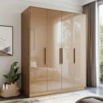 Desain Lemari 4 Pintu Kontemporer dengan Finishing Gloss Tinggi dan Pegangan Ergonomis