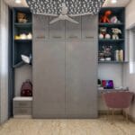 Desain Lemari Geser Modern Warna Biru dan Abu-abu