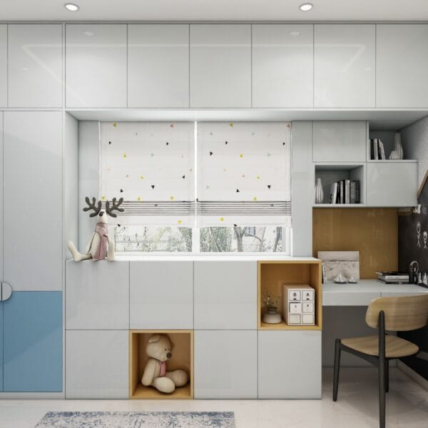 Lemari Ayun 2 Pintu Modern Abu-abu Biru - Desain Custom