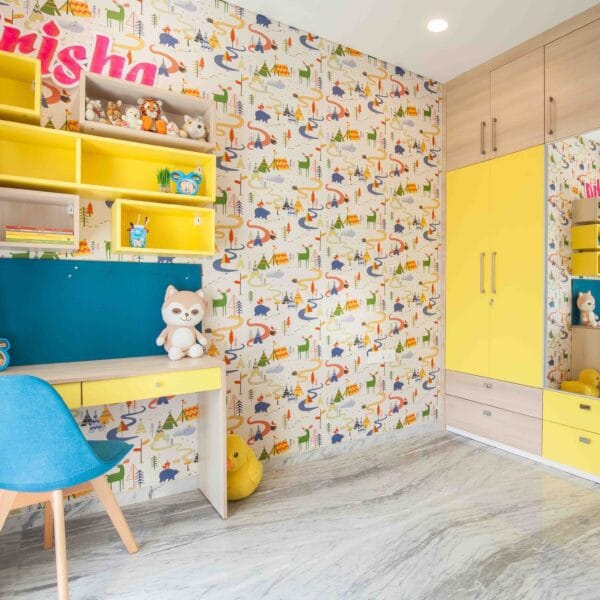 Lemari Pakaian Ayun 2 Pintu Shabby Chic Kuning & Kayu