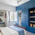 Lemari Ayun Kontemporer Shore Blue 4 Pintu | Rak & Laci