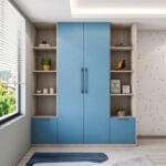 Desain Lemari 2 Pintu Kontemporer Warna Biru dan Kayu