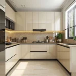 Desain Dapur Berbentuk U Kontemporer dengan Warna Krim