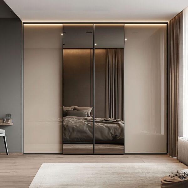 Desain Lemari Geser 4 Pintu Warna Krem Modern