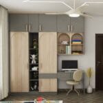 Lemari Ayun 2 Pintu Kayu Skandinavia & Abu-abu Merpati