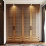 Desain Lemari Ayun Bohemian 4 Pintu dalam Warna Walnut
