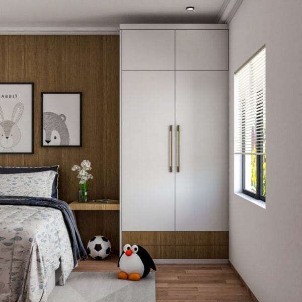 Desain Lemari Ayun 2 Pintu Modern Putih & Kayu