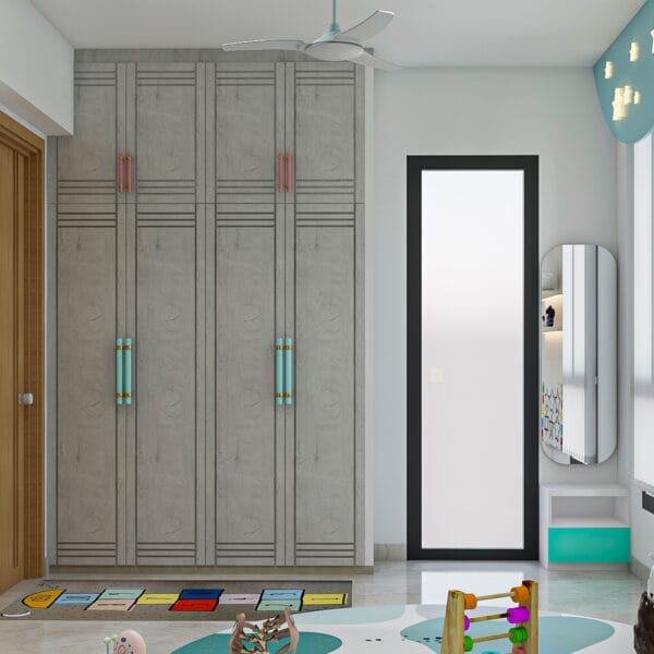 Lemari Ayun Kayu Oak 4 Pintu Modern: Desain Endgrain Premium