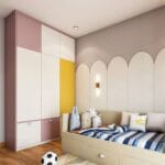 Desain Lemari Ayun 3 Pintu Modern Multiwarna Dengan Penutup Lemari Kuning
