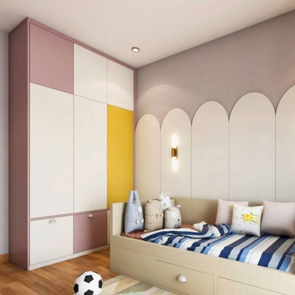 Desain Lemari Ayun 3 Pintu Modern Multiwarna Dengan Penutup Lemari Kuning