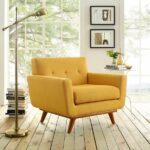 Carson Carrington Sigtuna Wooden Leg Mid century Armchair Atomic RedFabric