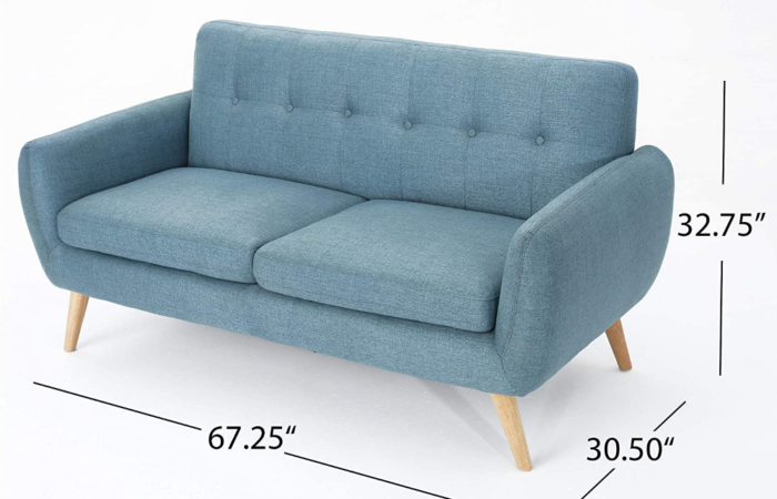 Christopher Knight Home Josephine Mid Century Modern Petite Fabric Sofa Blue   Natural Finish