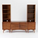 Mid Century Media Without Wide Hutch, Acorn (1 small console, 2 3-door bases, 2 narrow hutches)