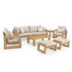 RST Brands Benson 8 Piece Wood Patio Conversation Set with Slate Grey Cushions