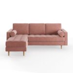 Ravi 88  Velvet Reversible Sofa   Chaise Fabric  Blush Leg Color  Natural