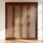 Desain Lemari Pakaian Bohemian 4 Pintu dengan Panel Rotan
