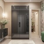 Desain Lemari Pakaian 2 Pintu Minimalis Warna Slate dengan Pintu Gloss Tinggi