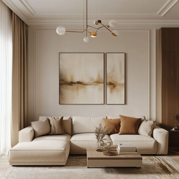 Ruang Tamu Modern dengan Sofa Sectional Off-White