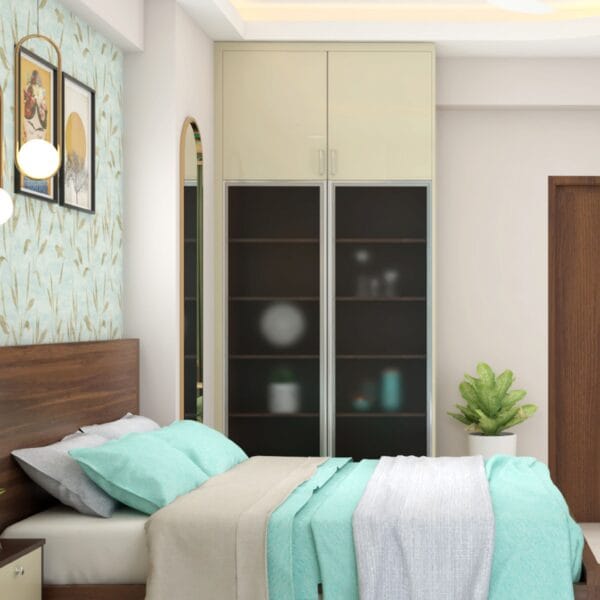 Desain Lemari Ayun Warna Krem Kontemporer untuk Kamar Tidur
