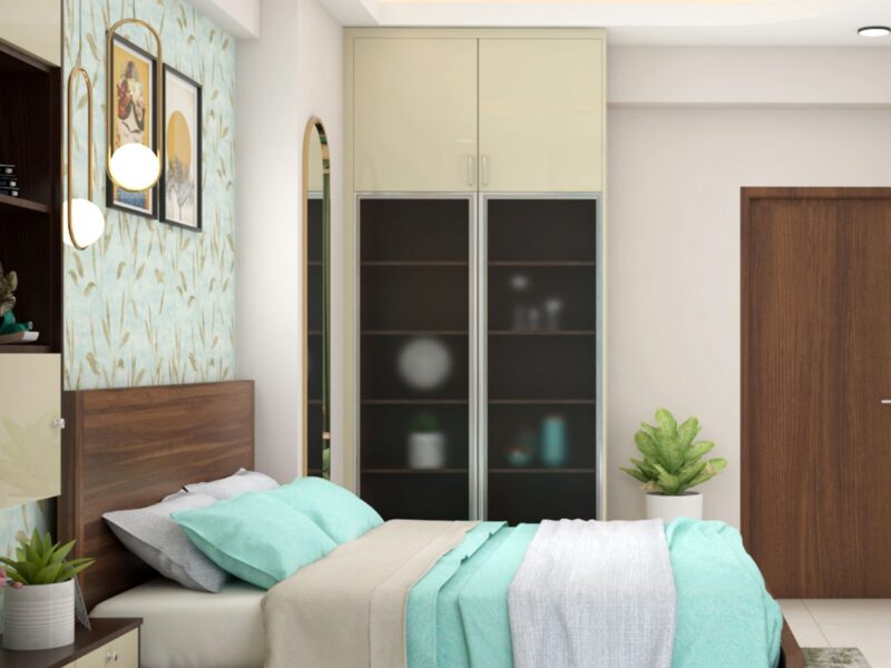 Desain Lemari Ayun Warna Krem Kontemporer untuk Kamar Tidur