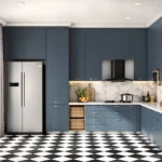 Desain Dapur Berbentuk L Kontemporer – Shore dengan Meja Marmer Elegan
