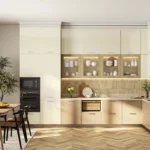 Desain Dapur Berbentuk L Rak Kaca Elegan