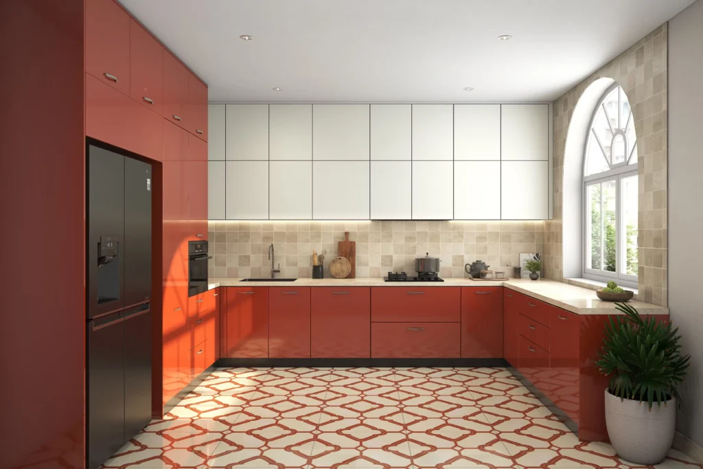 10 Desain Dapur Minimalis Modern Ukuran Kecil Tapi Cantik Terbaru 5 Desain Dapur Berbentuk U Kontemporer Merah dan Putih