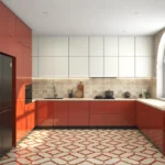 Desain Dapur Berbentuk U Kontemporer Merah dan Putih