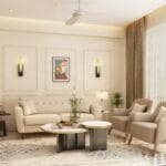 Desain Ruang Tamu Kontemporer dengan Sofa Berumbai Elegan