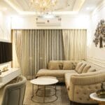 Ruang Tamu Kontemporer Sofa L Beige Mewah Elegan