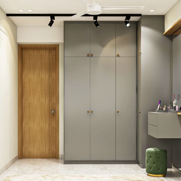 Lemari Ayun Abu-abu 4 Pintu Modern | Desain Custom & Loteng