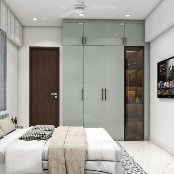 Lemari Pakaian Kontemporer 4 Pintu Berayun Warna Silver Frost
