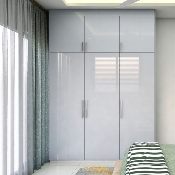 Desain Lemari Ayun Warna Pastel Glossy Finish dengan Gaya Minimalis