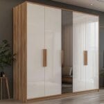 Desain Lemari Ayun Modern 5 Pintu Putih dengan Penutup Cermin Berwarna