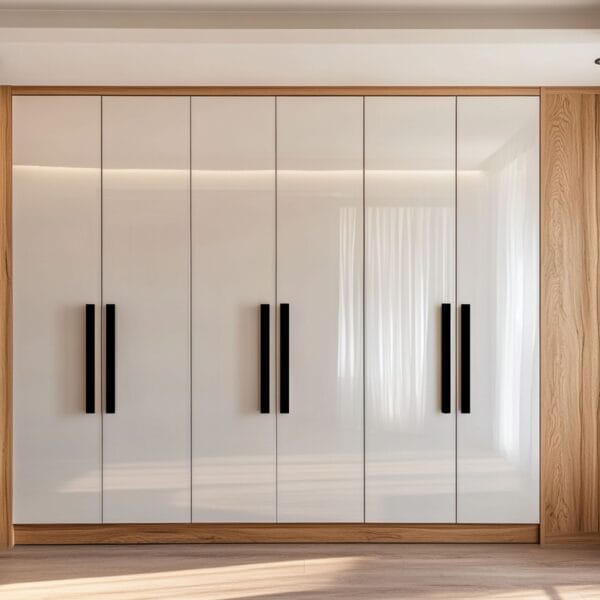 Desain Lemari Ayun 6 Pintu Putih Modern Finishing Mengkilap