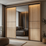 Desain Lemari Pintu Geser Modern dengan Finishing Kayu Jati Tahiti Samoa