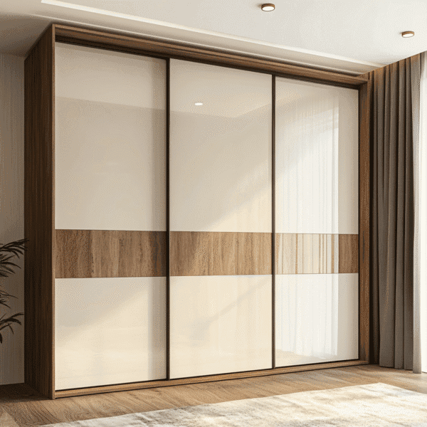 Lemari Geser 3 Pintu Kontemporer Finishing Putih