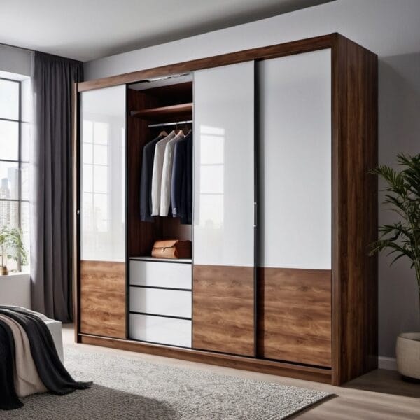 Desain Lemari Geser Modern 4 Pintu Frosty White