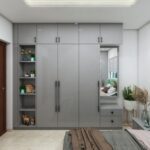 Desain Lemari 3 Pintu Minimalis Suede Abu-abu Muda