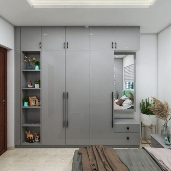 Desain Lemari 3 Pintu Minimalis Suede Abu-abu Muda