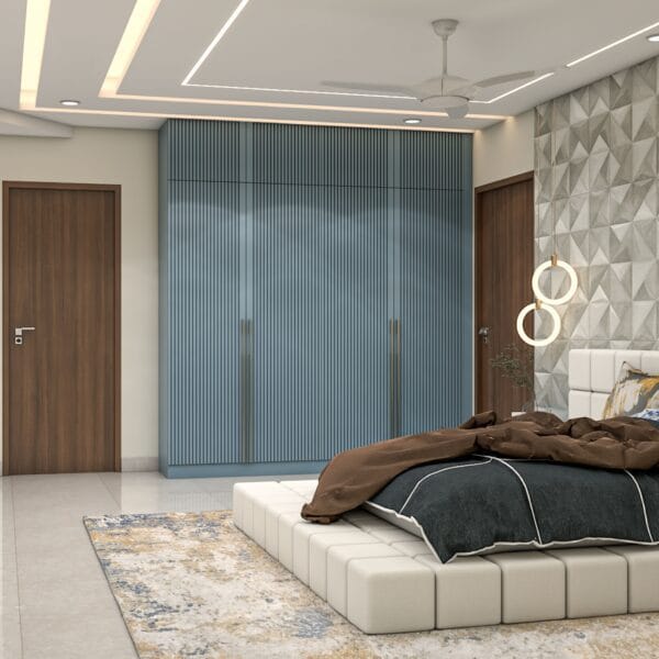 Desain Lemari Ayun 4 Pintu Modern dengan Bahan Denim Suedette Matt