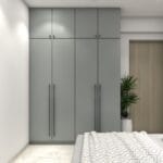 Desain Lemari Pakaian Minimal 4 Pintu Warna Abu-abu Muda