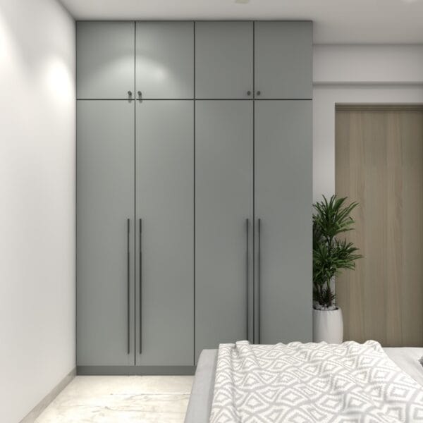 Desain Lemari Pakaian Minimal 4 Pintu Warna Abu-abu Muda