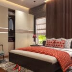 Lemari Pakaian Geser 3 Pintu Warna Champagne dan Kayu Kontemporer