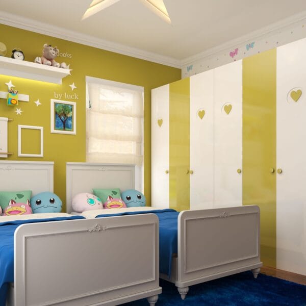 Desain Lemari Ayun 6 Pintu Modern Warna Hijau Limau dan Putih