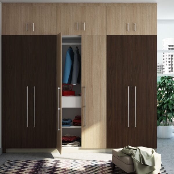 Desain Lemari Ayun 6 Pintu Modern Warna Walnut