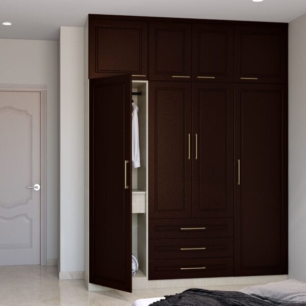 Lemari Ayun Modern 4 Pintu Cacao Finishing Suede